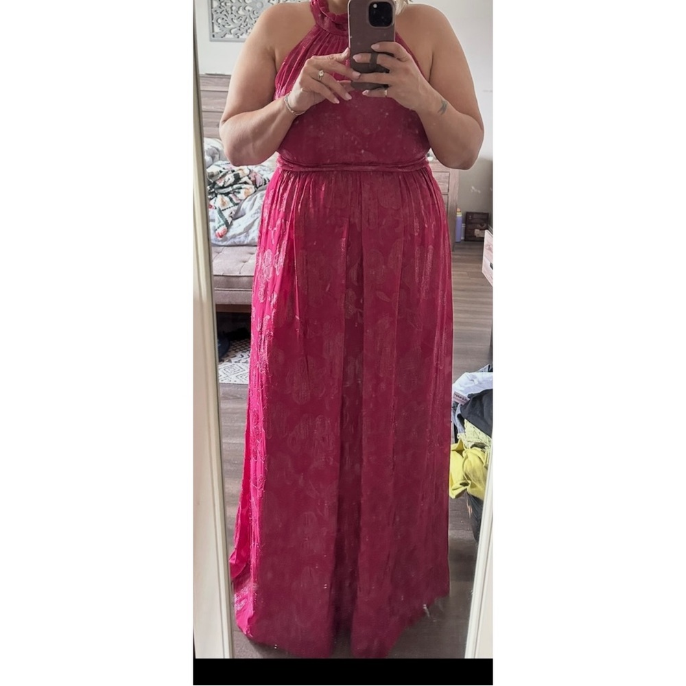 SLNY Vibrant Pink Halter Dress